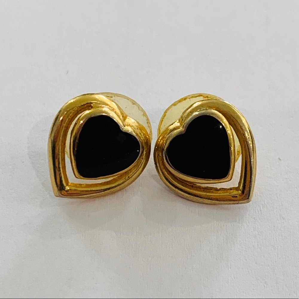 Gold and Black Heart Earrings
